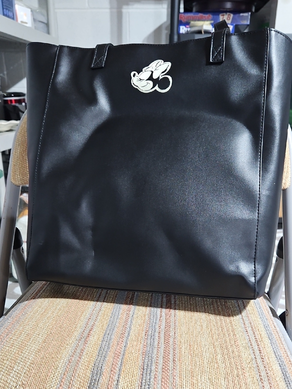 Disney Black Faux Leather Tote with White Minnie Mouse